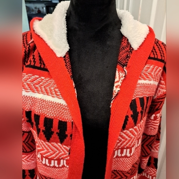 Juniors Open Cardigan With Faux Sherpa Hood   Size 7-9 - Picture 4 of 6
